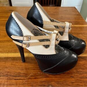 Two-Tone Black and Beige Mary Jane High Heels